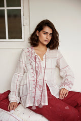 TASSEL TIE BLOUSE RED