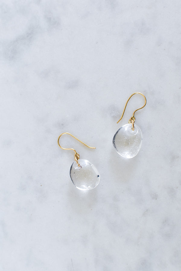 Nila x Pippa Small clear crystal quartz drop earrings